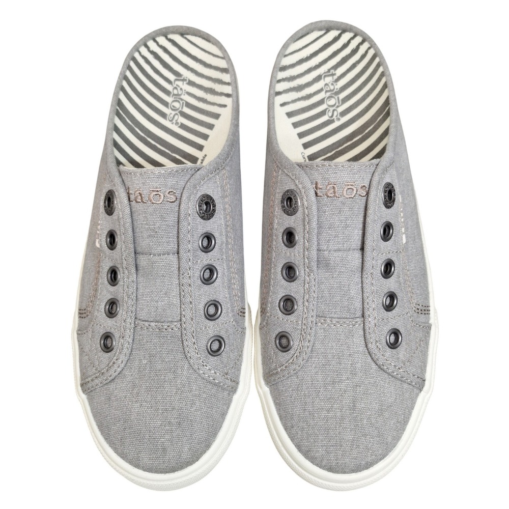 Taos EZ Soul Grey Canvas Mule Sneakers Women 7.5 Slip On Backless Shoes ESL-1366